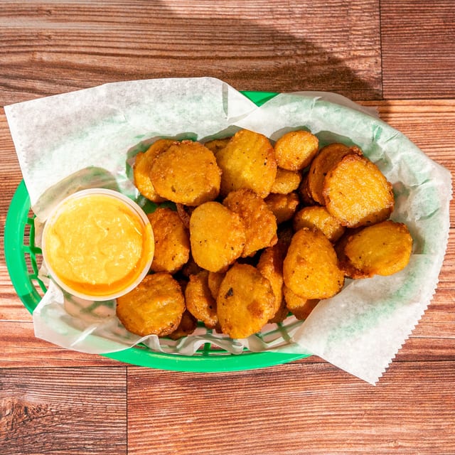 Beer Battered Pickle Chips.